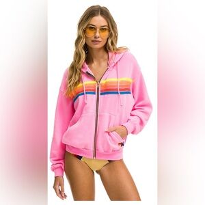 AVIATOR NATION 5 STRIPED HOODIE- PINK